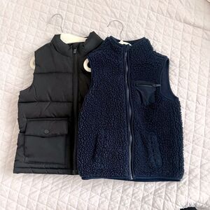 Old Navy Kids Black Puffer Vest + Navy Sherpa Vest Set